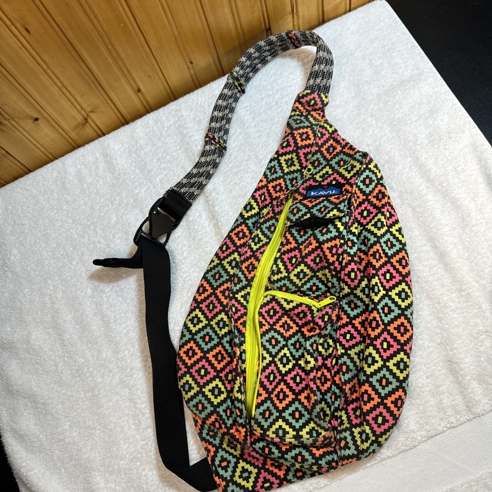 Kavu Rope Sling Backpack Crossbody Bag Canvas Neon Hiking Outdoor